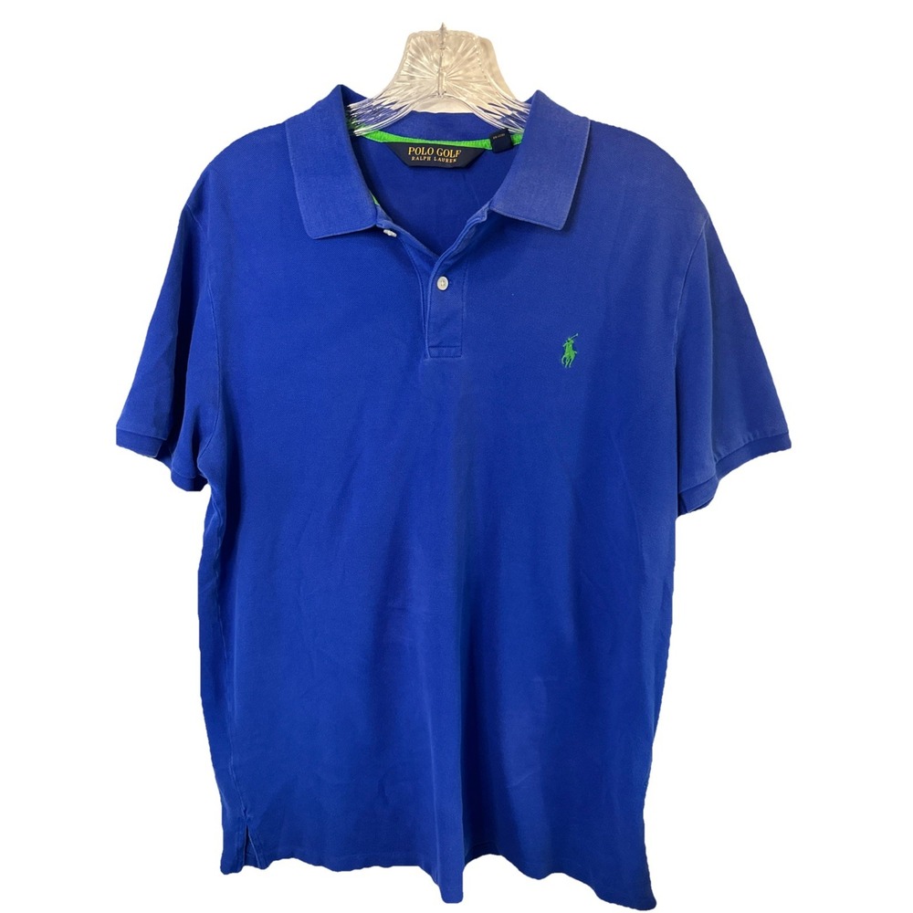 Polo Golf Ralph Lauren Mens Pro Fit Polo Shirt Blue Lime Green Pony Size L